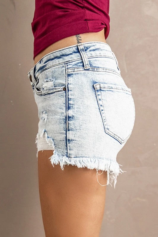 Distressed Denim Shorts-Acid Wash