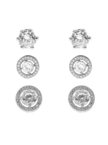 3-Pack Cubic Zirconia Round Stud Earrings