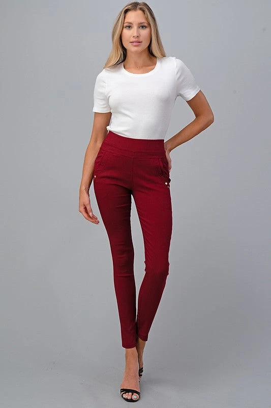 High Waist Super Stretch Skinny Jeggings - Burgundy