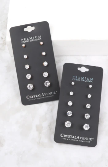 5-Pack Cubic Zirconia Stud Earrings