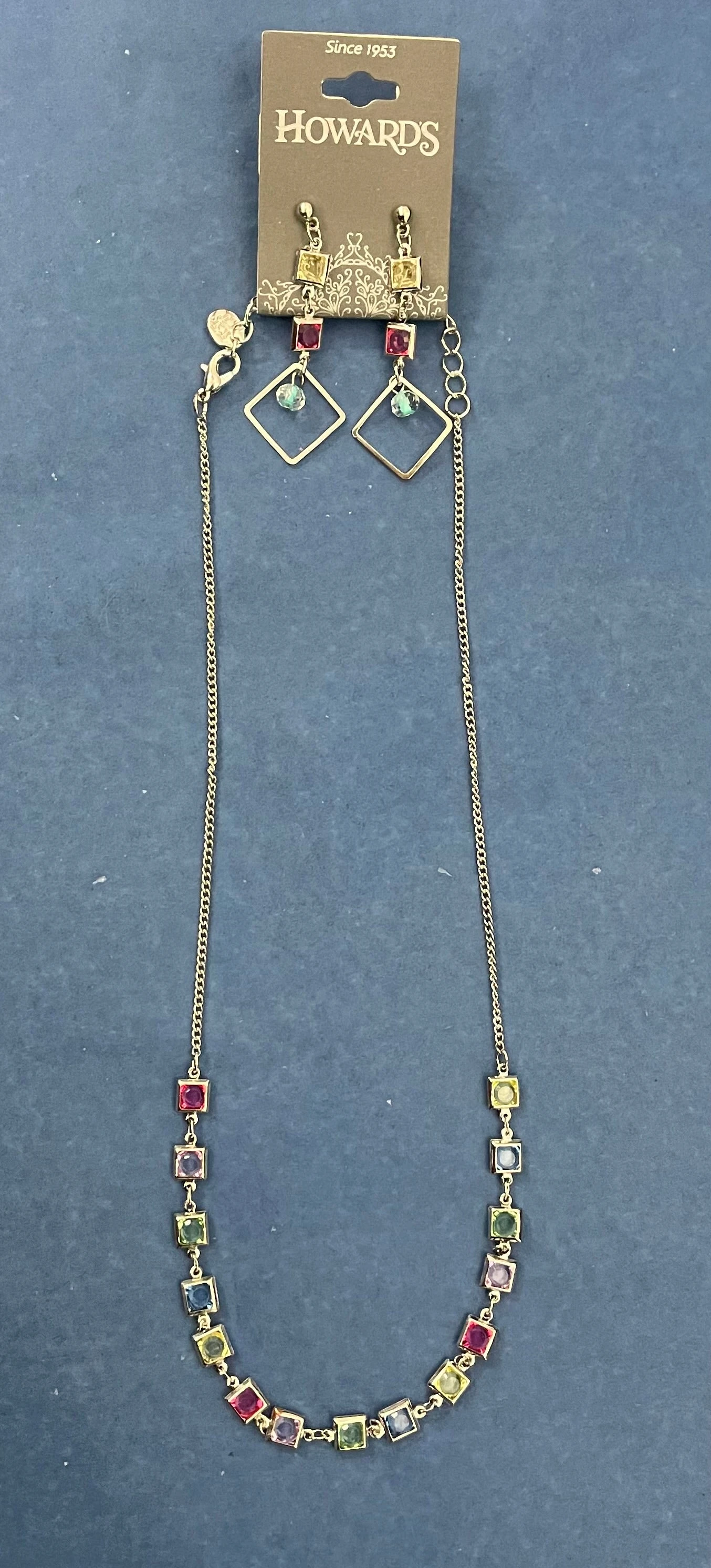 Square Jewel Necklace and Earrings