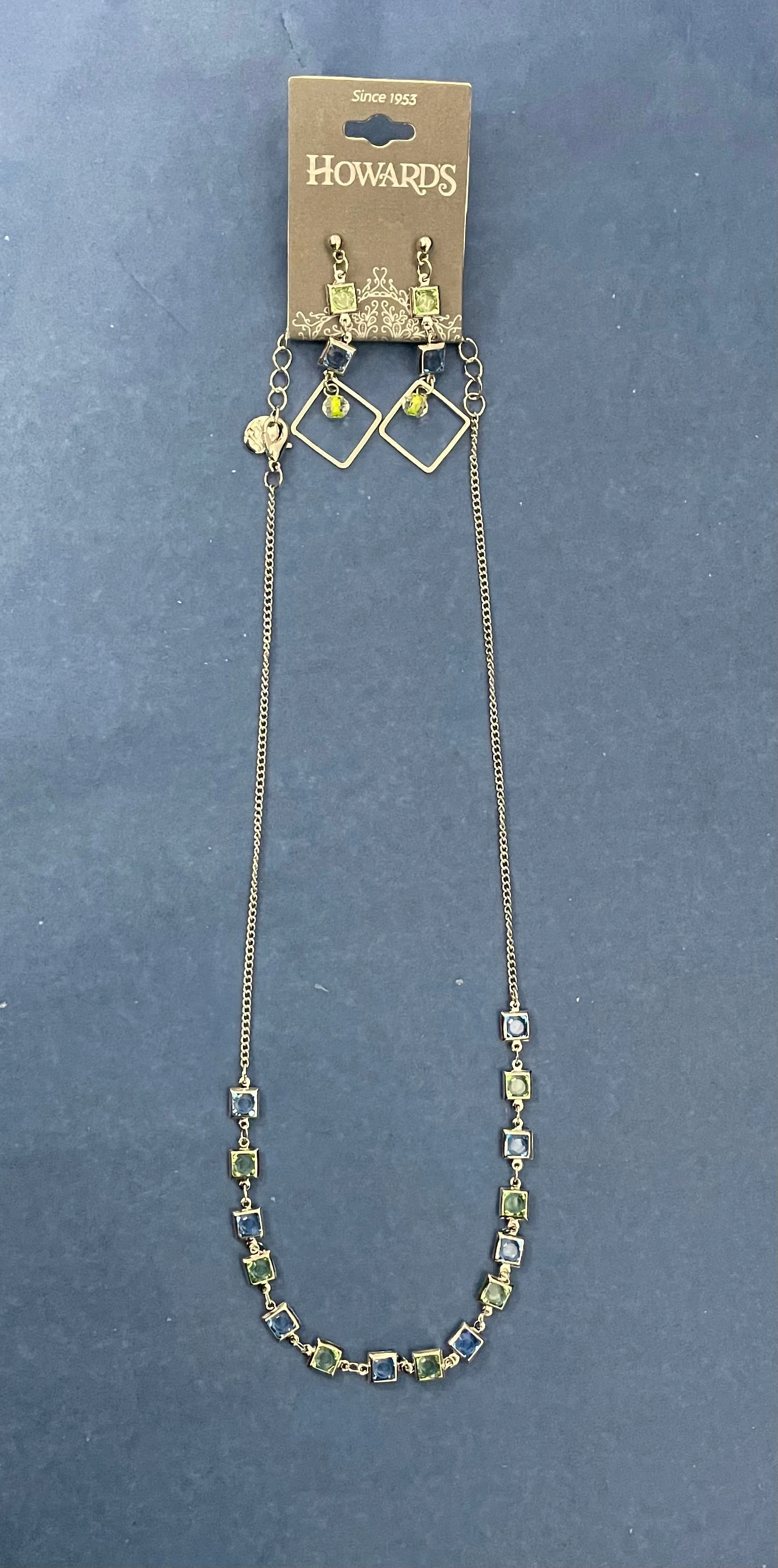 Square Jewel Necklace and Earrings