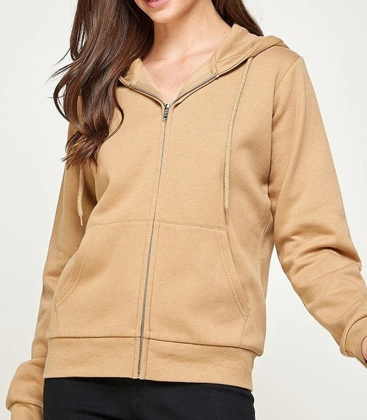 Relaxed Fit Zip Up-TAN