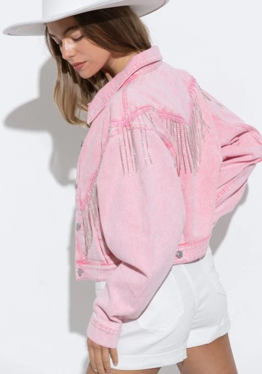 Dolly Denim Rhinestone Fringe Jacket
