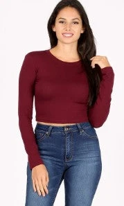 Solid Long sleeve Crop Top
