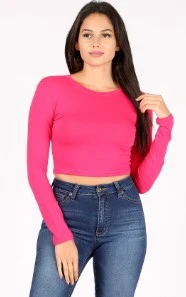Solid Long sleeve Crop Top