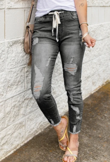 Gray Distressed Jeggings