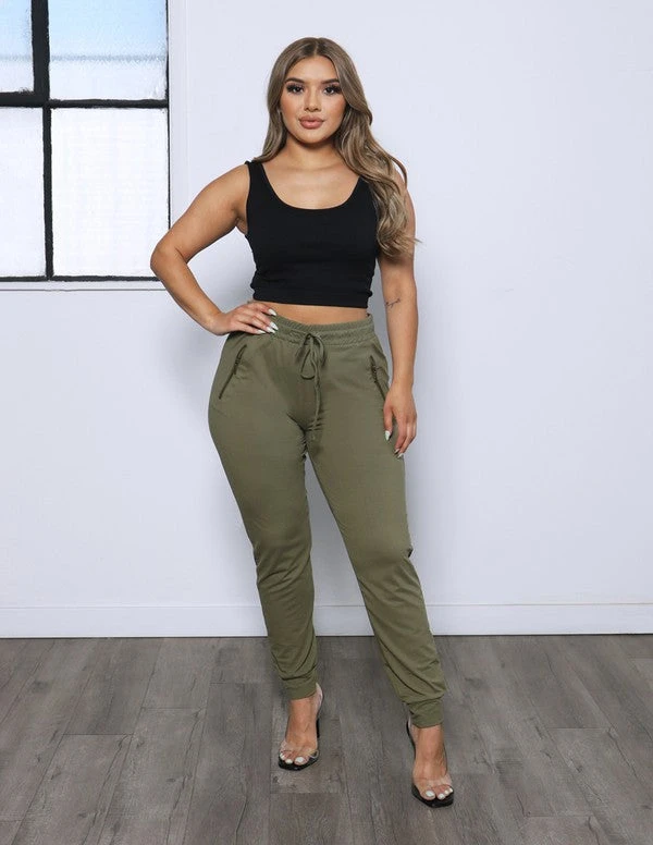 Soft Stretchy Jogger Sweatpants - OLIVE